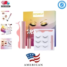 Natural Magnetic Eyelashes with Eyeliner,3 Pairs Natural Look False Lashes Ki...