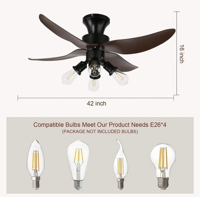 42  Retro Ceiling Fan w/ Light & Remote, 6-Speed, Timer, Dimmable, Black