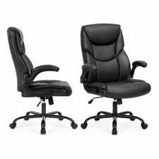 PU Leather Executive Office Chair, Big & Tall, Flip-Up Arms, Lumbar Support, 300