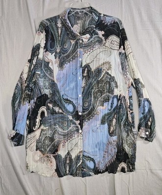 ulla popken Plus Size 28 30 Sheer Blouse Top Artistic Paisley Button Down Boho 