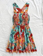Multicolor Floral Smocked Sundress with Bow Accent Square Neck Size S