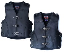 Mens Cowhide Leather Motorcycle Biker Vest He...