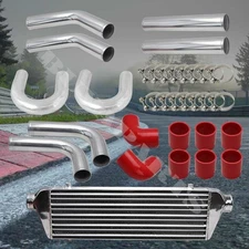 2.5" Chrome Intercooler + DIY Turbo Intercooler Piping Kit  w/ Red Couplers