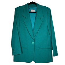 Vintage Miss Pendleton Womens Teal Green 100 Virgin Wool Blazer Jacket Size 12