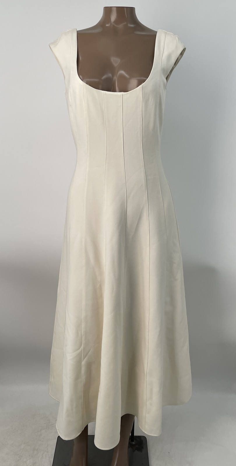Staud Women's Charlotte Dress Ecru Size 4 Flattering Silhouette Scoop-Neck Midi