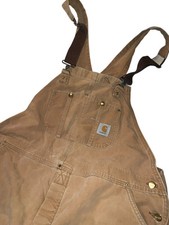 Carhartt Duck Insulated Lined Double Knee Overall Bib 46x30 Zips To Knee