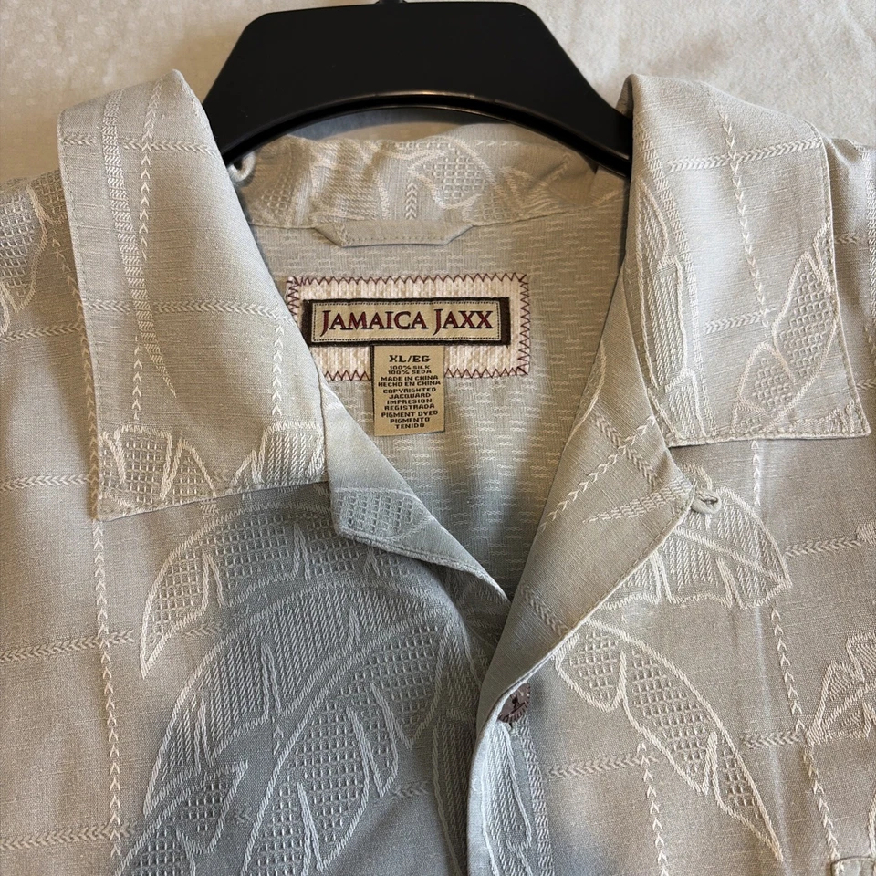Jamaica Jaxx XL Verde Oliva Bambú Palma Seda Hawaiano Manga Corta Para Hombre Foto 3 de 4