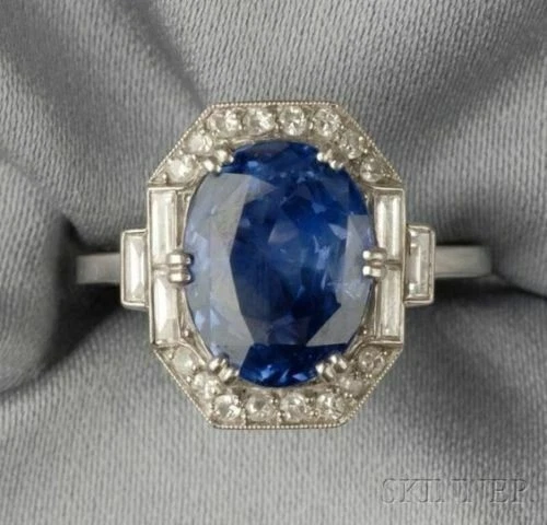 Art Deco Antique 4.10 Ct Natural Sapphire Vintage Engagement Ring 925 Silver