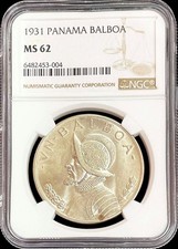 MONEDA DE PLATA PANAMÁ 1931 1 BALBOA VASCO NUNEZ NGC ESTADO COMO NUEVA 62 FECHA CLAVE