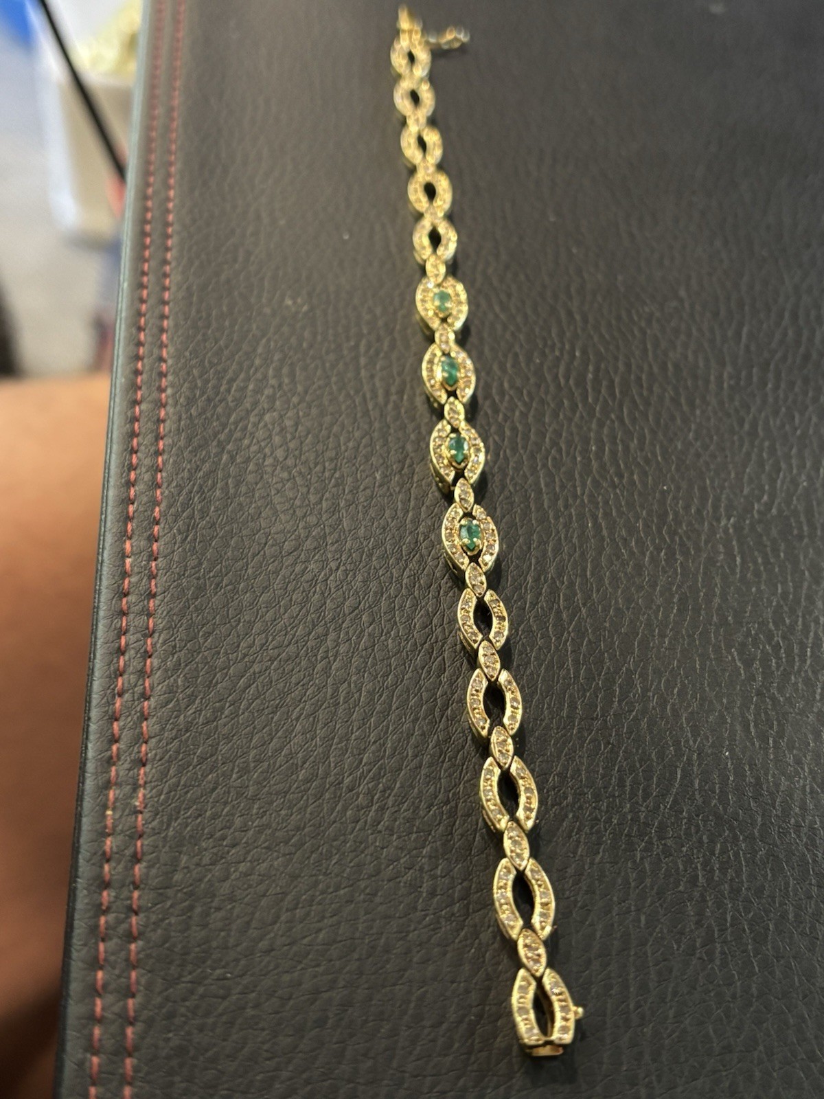 Heavy 18k Solid Yellow Gold Diamond & Emerald Bra… - image 6