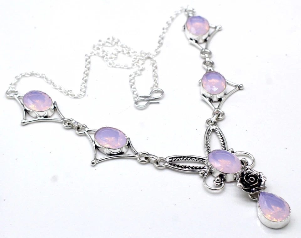 Pink Opalite Topaz Gemstone 925 Sterling Silver Jewelry Necklace Size-17-18" - Image 3 of 4