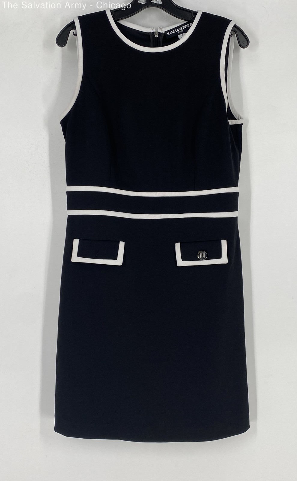 Karl Lagerfeld Womens Black White Sleeveless Back Zip Short Mini Dress Size 10