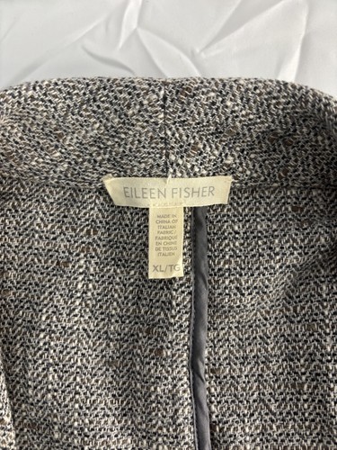 Eileen Fisher Womens L Open Front Tweed Blazer Jacket Organic Cotton Blend Grey - Imagen 4 de 7