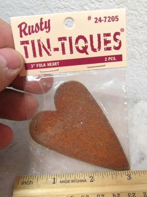 NEW Rusty tin-tiques home decor, 3 inch hearts set of 2 in bag, #24-7205