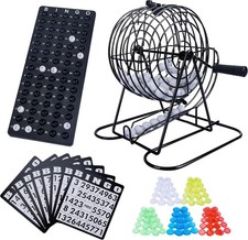 Bingo Game Set for Adults and Kids - Included 8" Metal Wheel Cage, 75 Calling