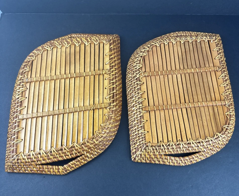 2 Vintage Rattan Bamboo Woven Serving Trays with Handles Boho Rustic 16x12” - Image 4 of 4