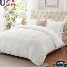 Elegant Seersucker Duvet Cover Soft Microfiber W/ Pillow Shams Zipper Closure US