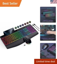 Wireless Keyboard and Mouse Combo- 2.4G Rechargeable Keyboard with Phone Hold...
