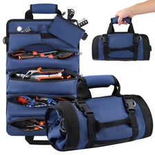 Blue Heavy Duty Tool Roll Up Bag Portable Tool Storage Mechanics Electricians