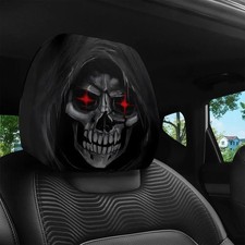 2pcs Halloween Horror Car Headrest Covers Universal Elastic Skull Face Seat Prot