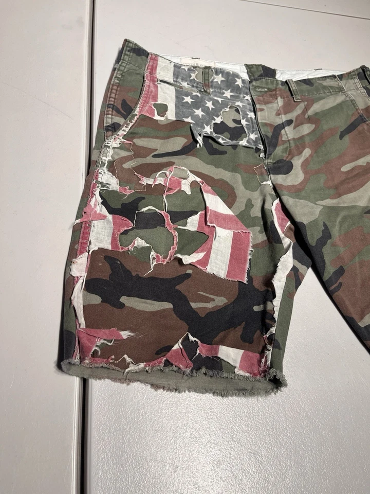 Shorts jeans e suprimentos masculino 34 camuflagem bandeira EUA algodão casual desgastado - Imagem 4 de 4