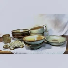 Frankoma Prairie Green Pottery Set 10pc Bowls Scalloped Dish Turtle Figurine MCM