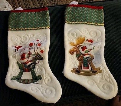 Two Vintage Morehead Felt Santa Christmas Stocking 15'' Cute!