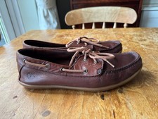 MENS TIMBERLAND BROWN DECK SHOES UK 9.5 EU 44 LEATHER BOAT LOAFERS