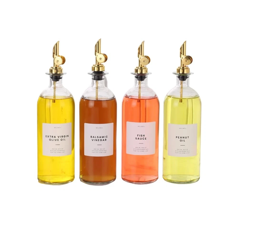 Molimoli Oil and Vinegar Dispenser with Metal Pour 500ml, Set of 4, Gold