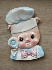 Vintage Lefton Ceramic Pig Chef Spoon Rest Wall Plaque 1950s Japan Kitsch CUTE!