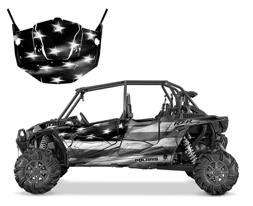 2016 - 2018 RZR 4 XP Turbo 1000 Graphic Decal Kit 24 mil vinyl Tattered Flag BW - Foto 1 di 6