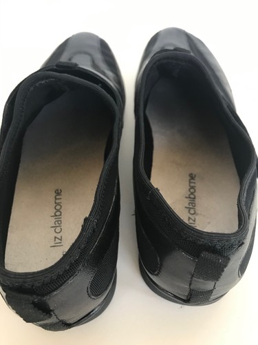 Liz Claiborne Black Buttery Soft Leather Sporty Slip on Flats Neoprene Women 7.5 - Picture 4 of 5