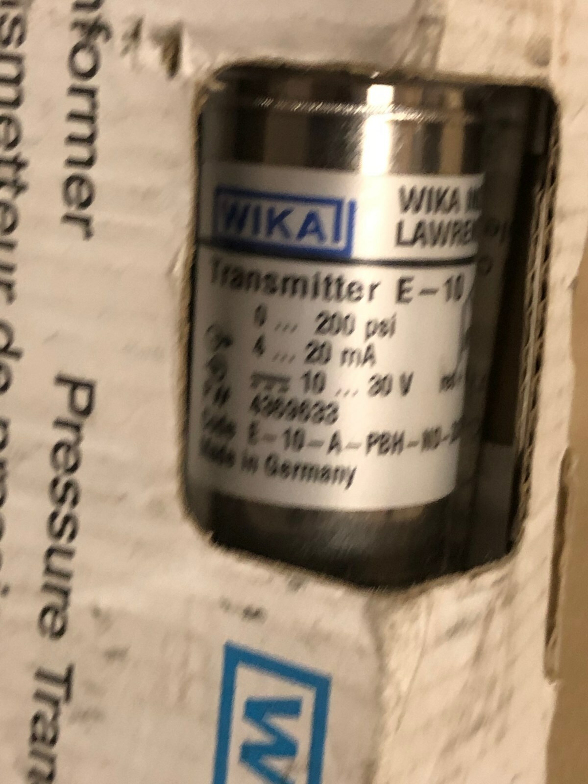 Wika E10 Pressure Transmitter 0200psig/420mA/1/2" NPT Male eBay