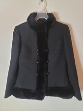 Vintage A Mansfield Original Jacket Black Wool Womens M Faux Fur Trim England