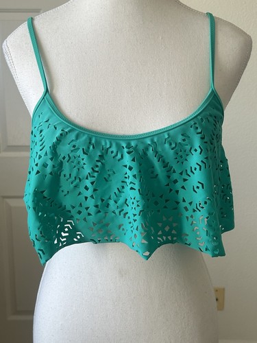 Jessica Simpson Bikini Top Size Medium Laser Cut Flounce Green Moss Swimsuit