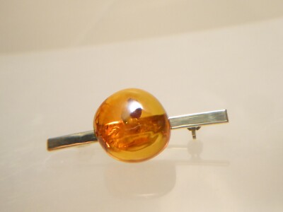 70er J. Stabbrosche AM Double vergoldet Bernstein Cabochon orange transparent