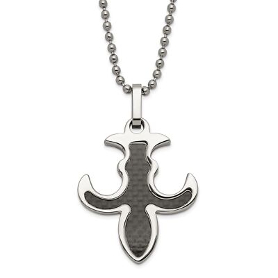 Edelstahl schwarz Kohlefaser Inlay Fleur de Lis Halskette