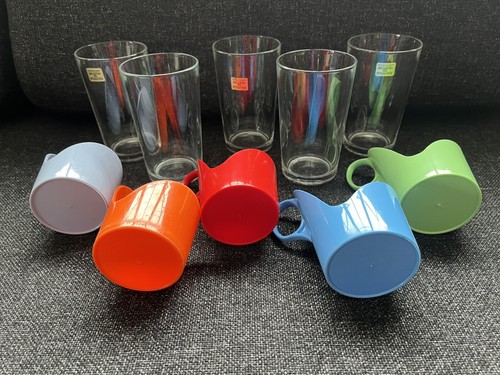 Vintage Arcoroc Drink Up Glasses Tumblers Cups Plastic Handles Holders x5 - Picture 3 of 12
