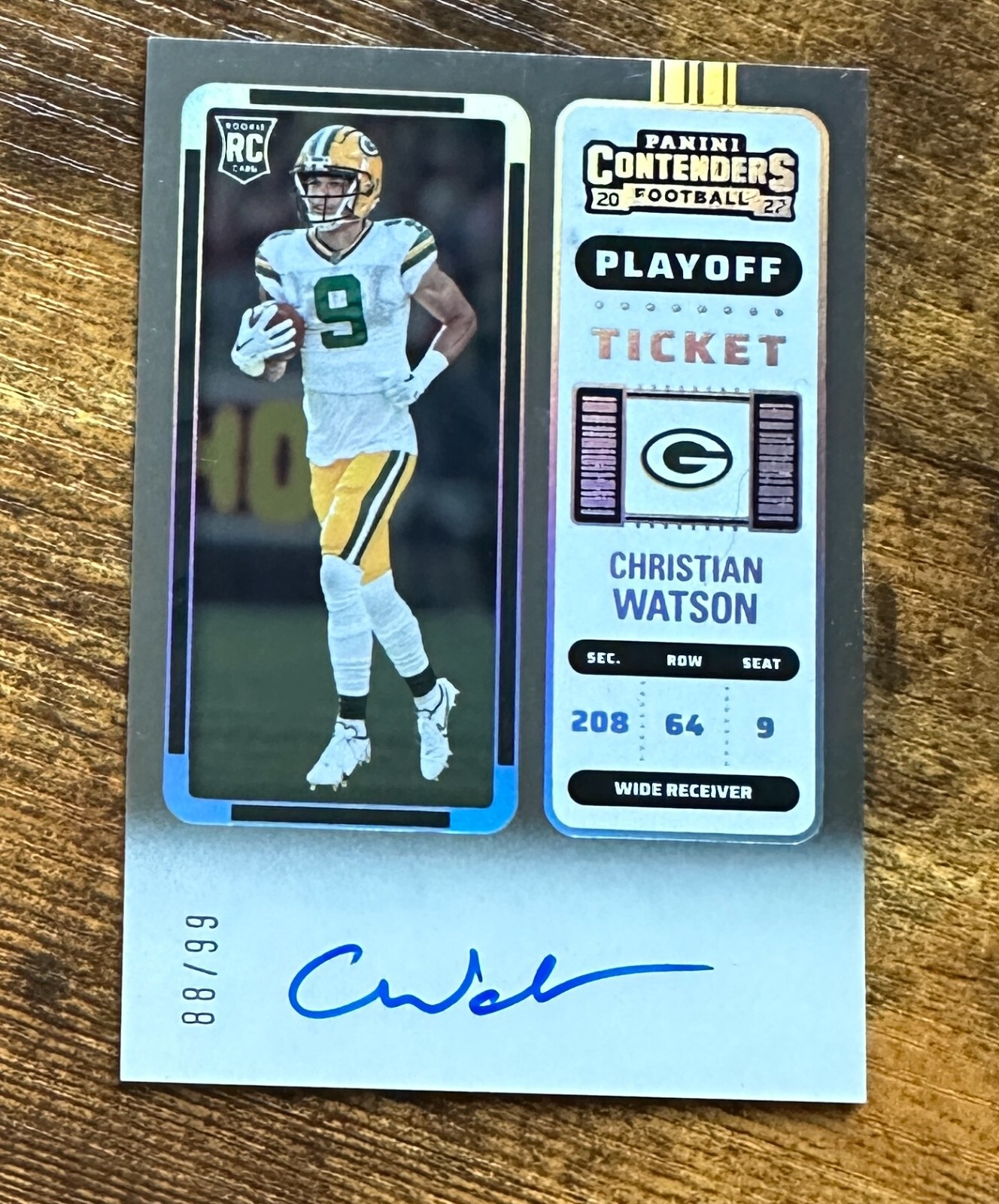 2022 Panini Contenders Playoff Ticket #110A Christian Watson /99 Auto RC #X6584