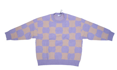 Le Lis Women Lavender Apricot Checkered Long Sleeve Crew Neck Pullover Sweater M