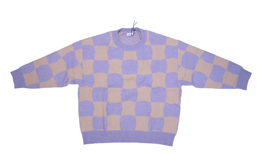 Le Lis Women Lavender Apricot Checkered Long Sleeve Crew Neck Pullover Sweater M