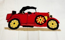 Vintage Needlepoint Punch Model A Car 2 Frame, Pillow, On Jacket Handmade