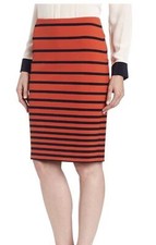 Halston Heritage Striped Sweater Knit High Waist Orange Pencil Skirt Size 2
