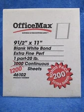 Vintage Continuous Feed Paper 9.5 X 11 Dot Matrix Computer Paper est 1000+ count