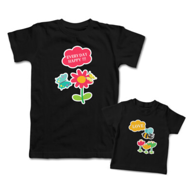 Mommy and Me Outfits Every Day Happy Flowers Butterflies Cotton Match Clothes