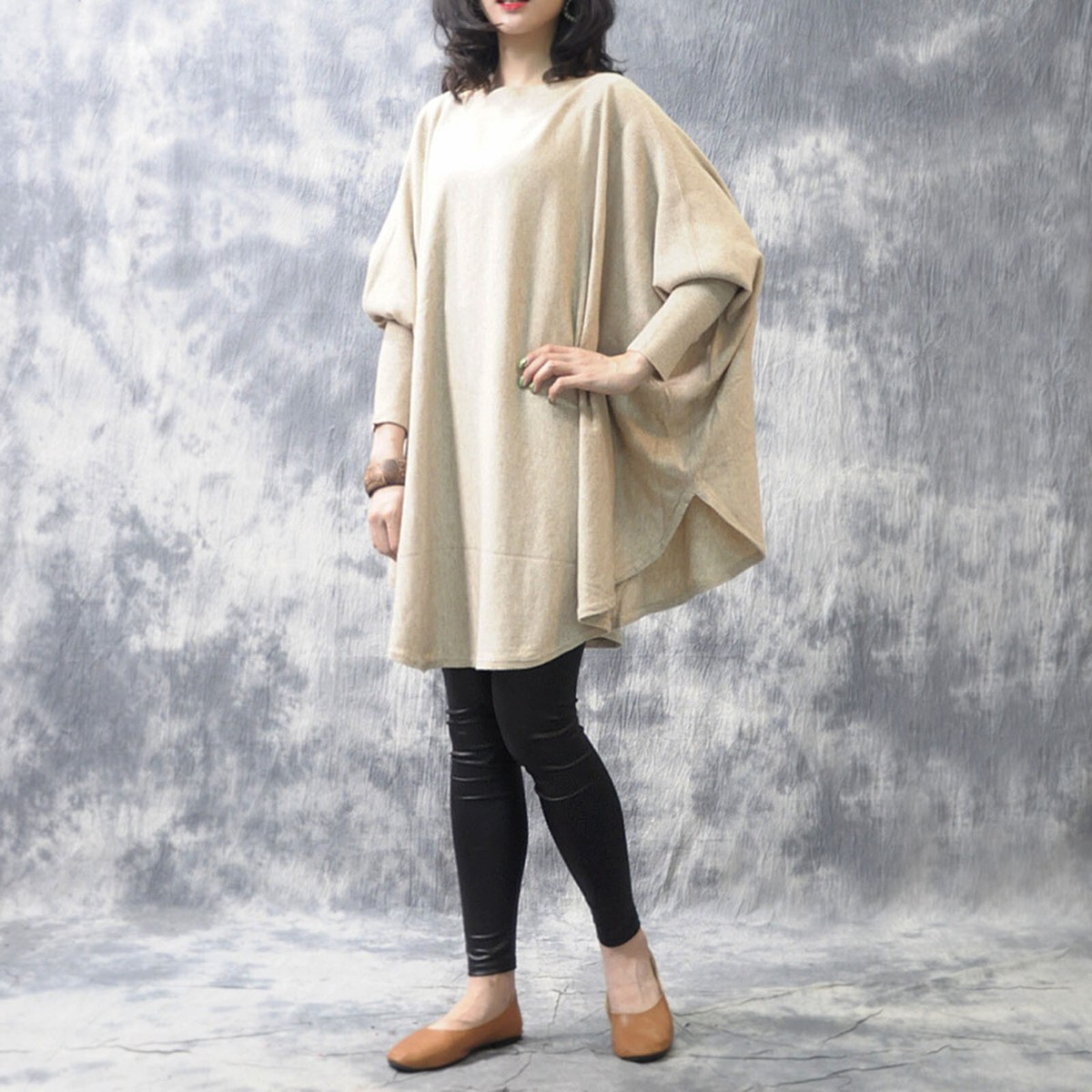 Womenu0026#039;s Top Round Neck Batwing Sleeve Asymmetrical Tunic Sweater | eBay