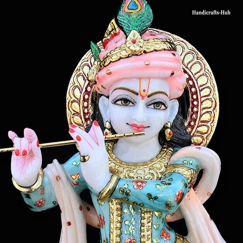 Statua Krishna in marmo idolo Moorti 60 cm grande scultura indù casa tempio preghiera - Foto 7 di 7