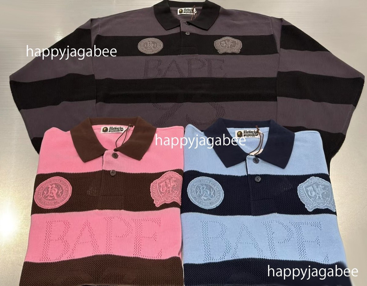 A BATHNIG APE Men's JACQUARD MULTI LOGO STRIPE RELAXED FIT L