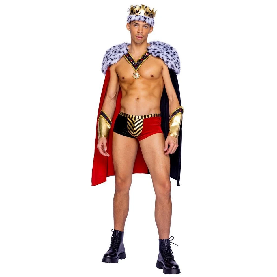 Disfraz Rey de Corazones Capa Piel Sintética Borde Cuello Joyas Medalla Corona Pantalones Cortos 6361 Foto 3 de 4