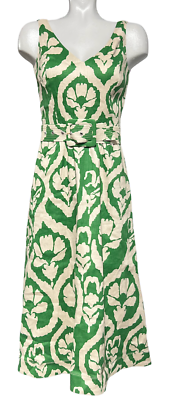 NEW WHITE HOUSE BLACK MARKET WHBM TAN GREEN LINEN BLEND BELTED MIDI DRESS  00 | eBay